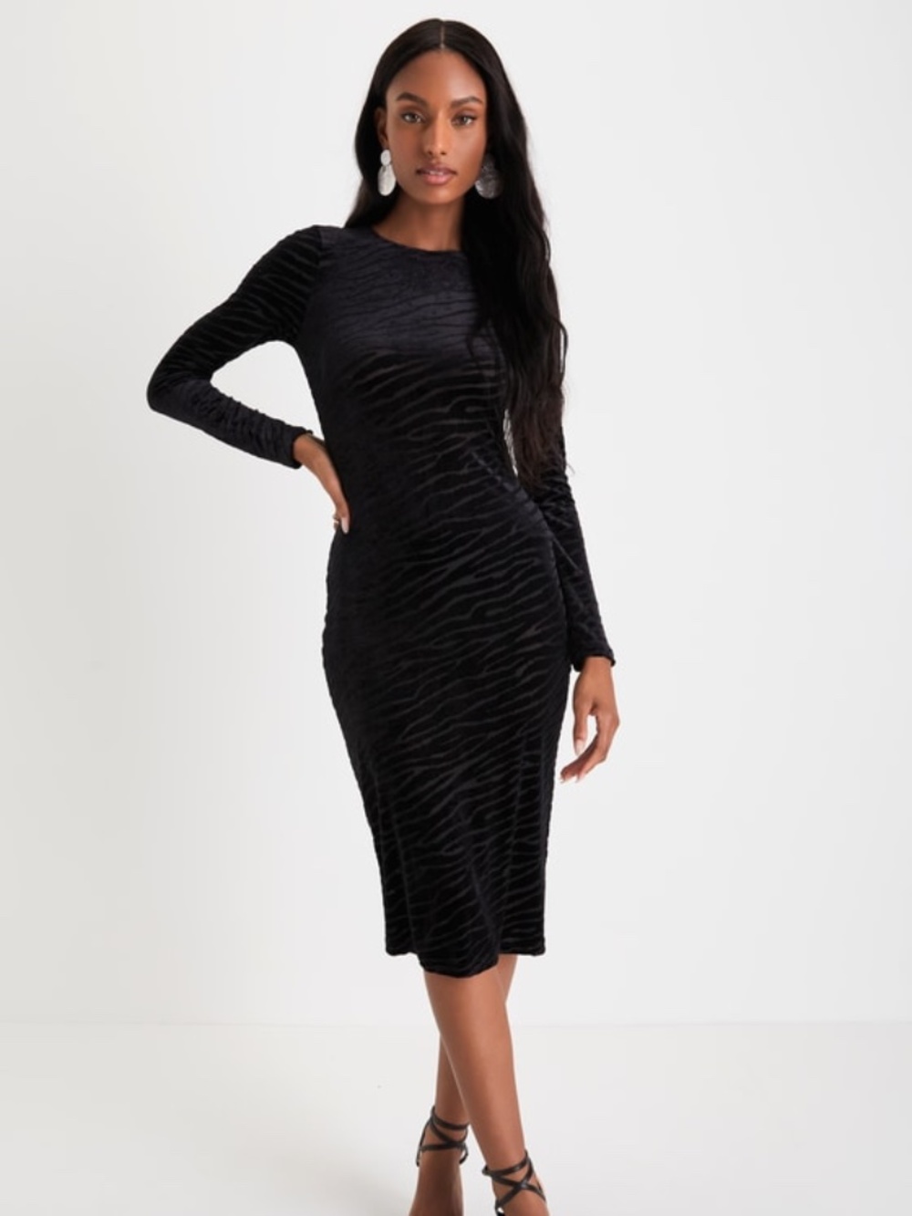 Lulus Instinctively Flirty Black Burnout Velvet Sheer Mesh Midi Dress - Size XL